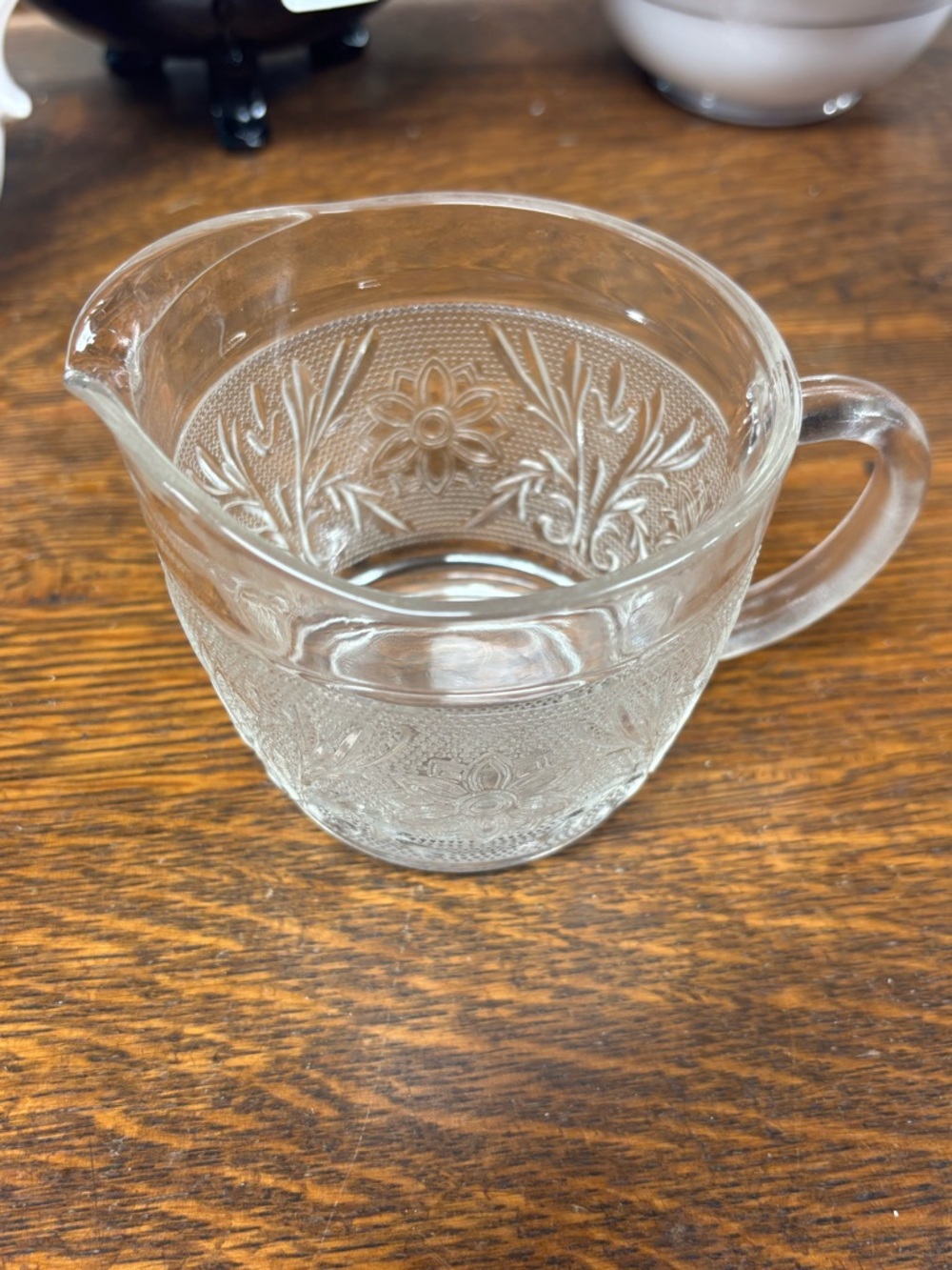 Vintage Clear Floral Embossed Glass Creamer - Clear